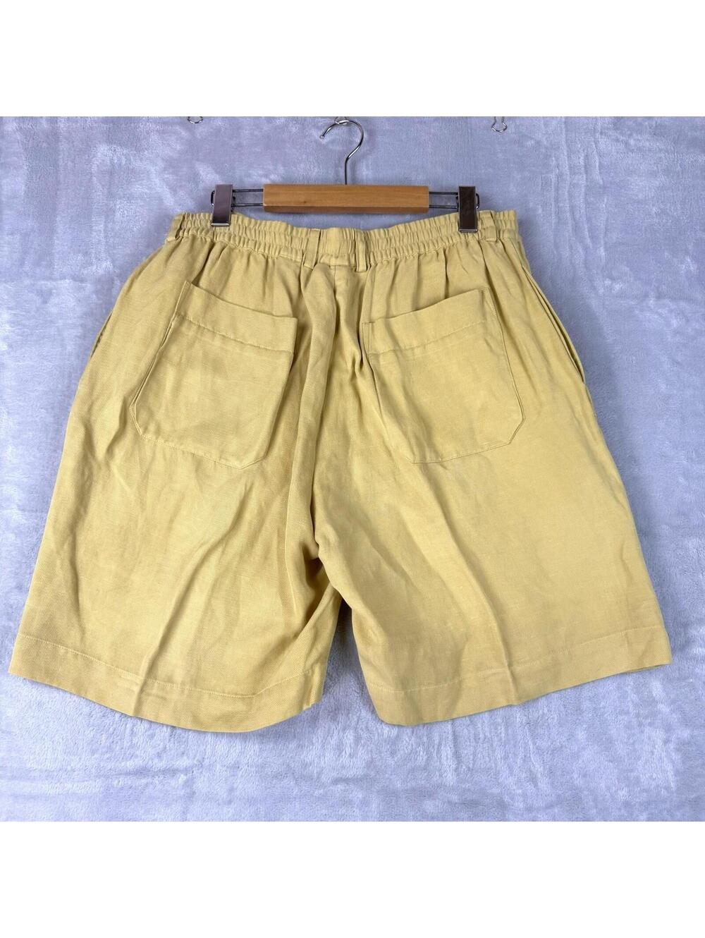Bugatchi Uomo Linen Silk Shorts Yellow Drawstring Elastic Waist Mens L Preppy - Picture 2 of 9